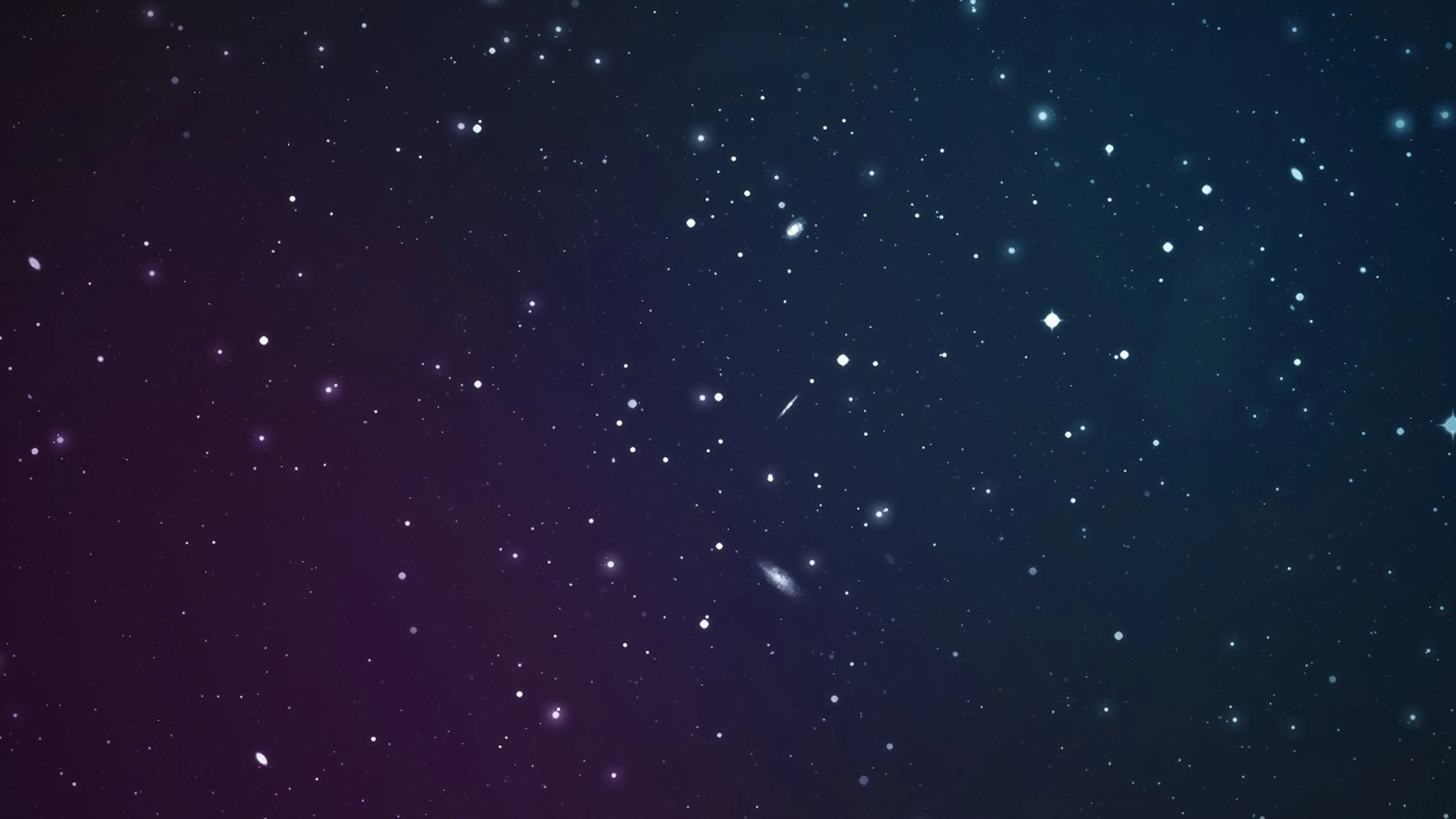 Blue shifts to purple across the frame while the stars sit at mixed focus, a few blown into soft round bokeh near the centre.