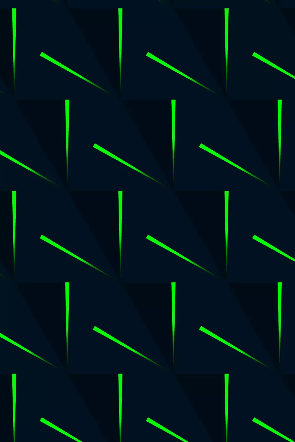 Bright green strokes cut across a grid of dark navy panels, each slash throwing a small pool of green onto the tile behind it.