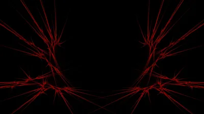 Thin red spikes burst outward from two clusters at the left and right edges, leaving the middle of the frame in solid black.
