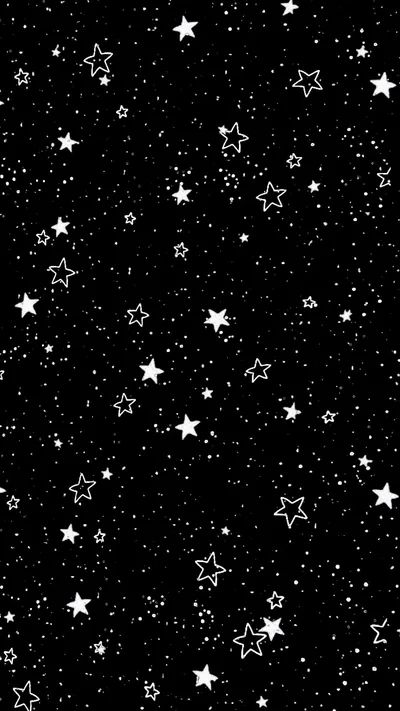 A repeating pattern of small outlined and filled stars over pure black, dense enough to read as texture on a phone screen.