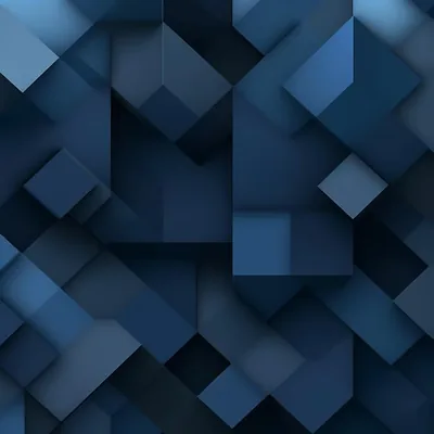 Rotated square facets in muted slate blues fill the frame edge to edge, a darker diagonal channel through the middle giving text a resting place.