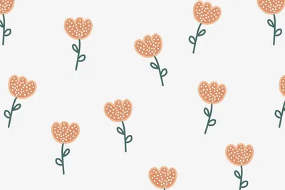 Sparse hand-drawn peach blooms with dotted petals tilt on thin green stems across cream, gaps wide enough for icons though white text would vanish anywhere.