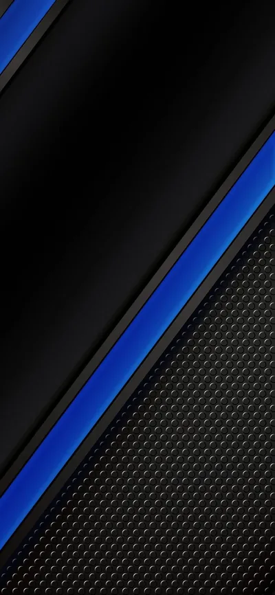 A bold blue stripe cuts diagonally across matte black panels, a thinner one echoing it lower down over a dotted carbon texture, the upper half left dark for the clock.
