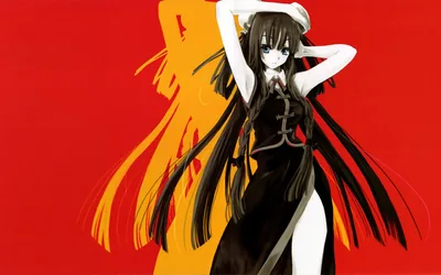 Arms raised behind her head, she stands against a flat red field with a loose orange brush shape painted in beside her.