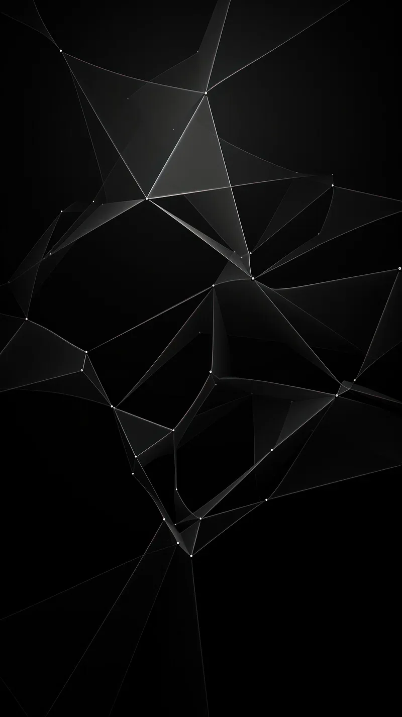Thin lines connect scattered points into a loose polygon web, dissolving into black at the top and bottom.