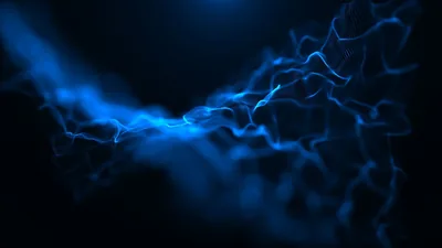 A cloud of fine blue particles drifts diagonally across a black field, densest through the middle and thinning into nothing at the corners.