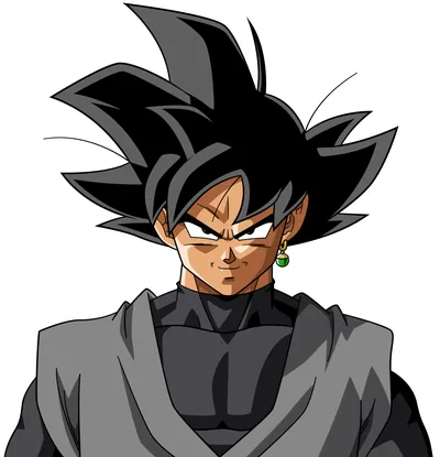 Flat cel-shaded bust of base Goku Black staring level at the viewer, green Potara earring on the left ear, plain white space open around every edge.