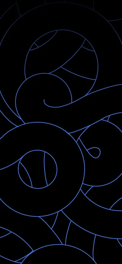 Thin periwinkle lines trace big overlapping coils down a black portrait frame, the unlit gaps between curves wide enough for app icons to sit cleanly.