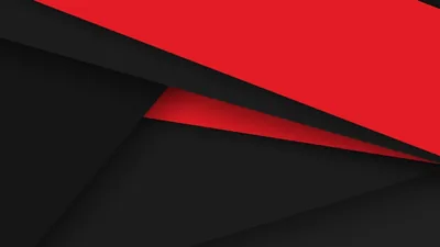 Flat sheets of black and charcoal overlap in soft diagonals with one wide red band cutting across the top corner.