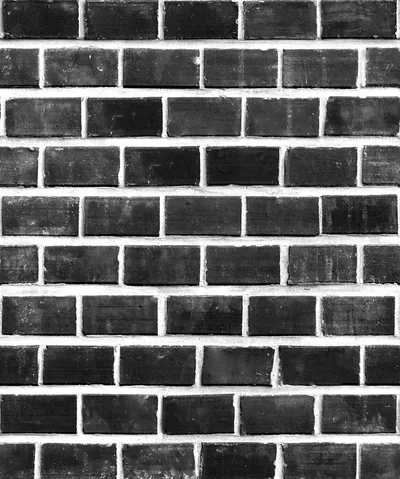 Rows of hand-painted black bricks separated by bright white mortar, the pattern repeating evenly to every edge.