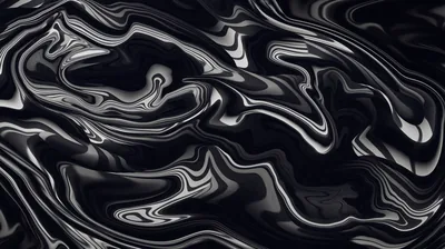 Molten metal ripples across the frame in tight folds, silver highlights tracing every fold against the black.