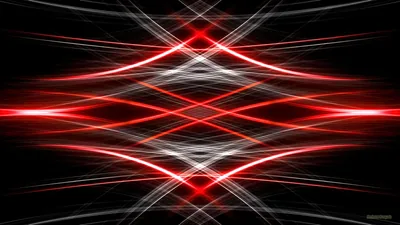 Crossing beams of red and white light arc symmetrically over pure black, brightest where the strands meet in the middle.