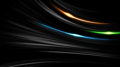 Grey fibre-like streaks sweep across black while short arcs of orange, blue and green glow at mid-frame, the far left staying empty and dark.