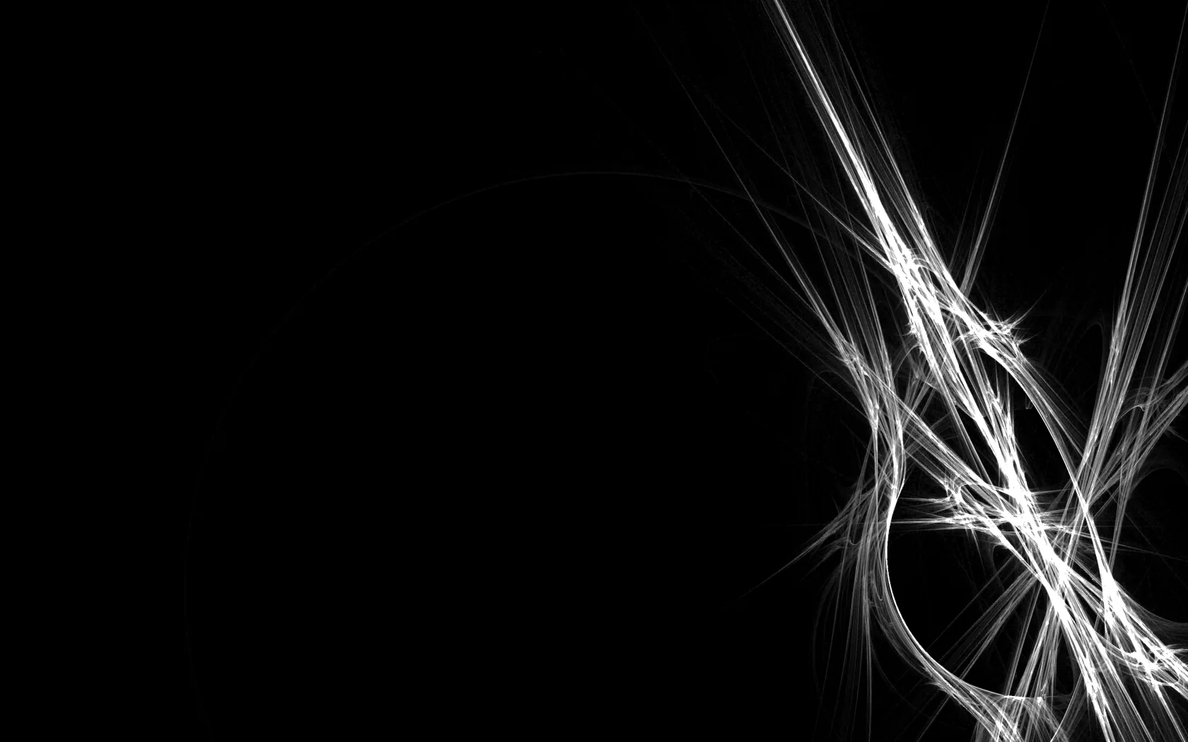 Thin luminous filaments sweep across the right side like brushed fibre optics, the left two thirds holding solid black for icons.