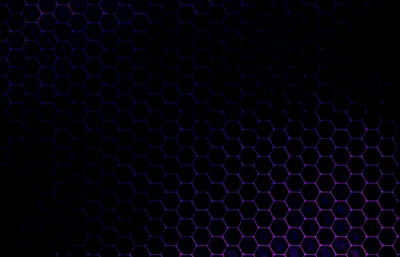 A honeycomb grid glows faint purple across the lower half of the frame and fades to black toward the top.