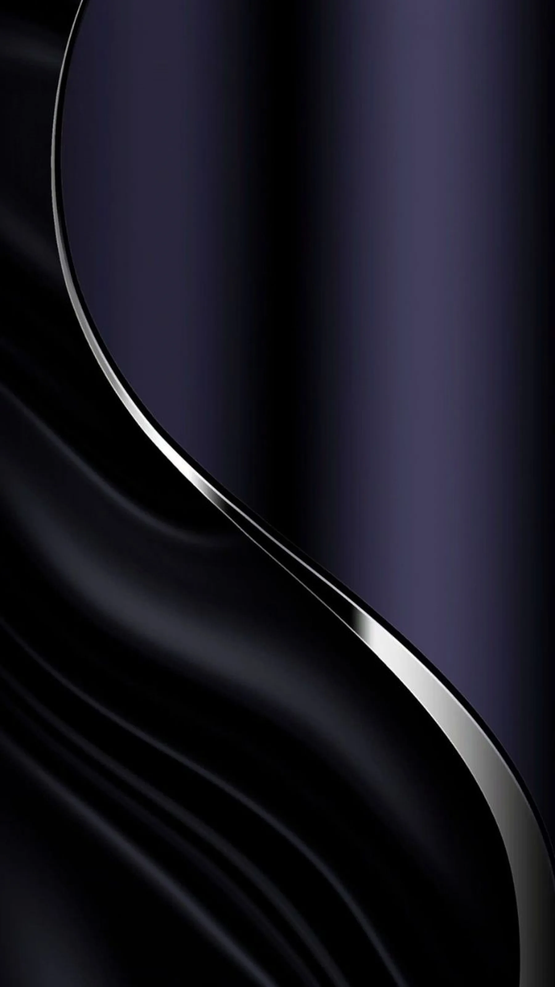 A single silver line sweeps across folds of deep purple-black silk, dividing the frame in two.