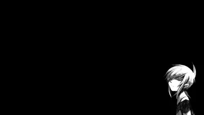 A small black and white girl stands in the lower right corner and the rest of the frame stays pure black, ideal on OLED screens.