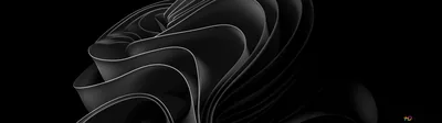 Grey folded ribbons sit slightly right of centre in a very wide black strip, sized for a 21:9 monitor with empty black at both ends.
