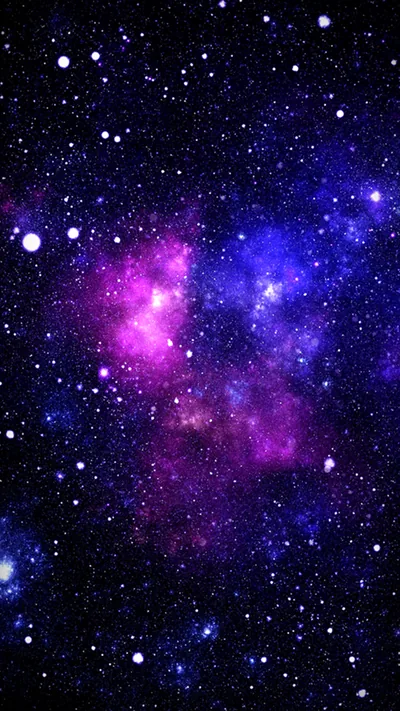 Magenta and violet nebula clouds fill this portrait frame, the brightest pink knot sitting left of centre with soft white stars scattered like bokeh.