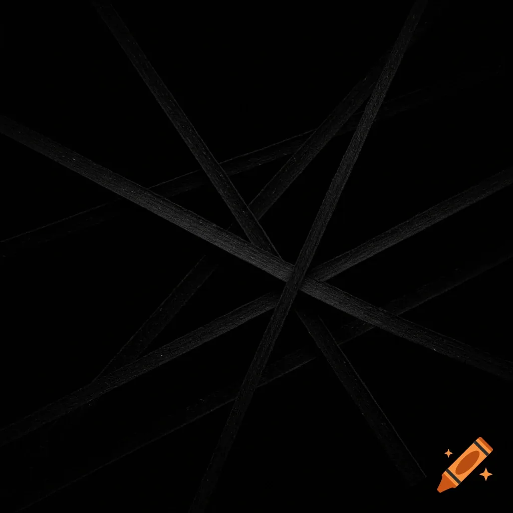 Long charcoal strokes cut across each other near the centre of a square black canvas, the corners left almost untouched.