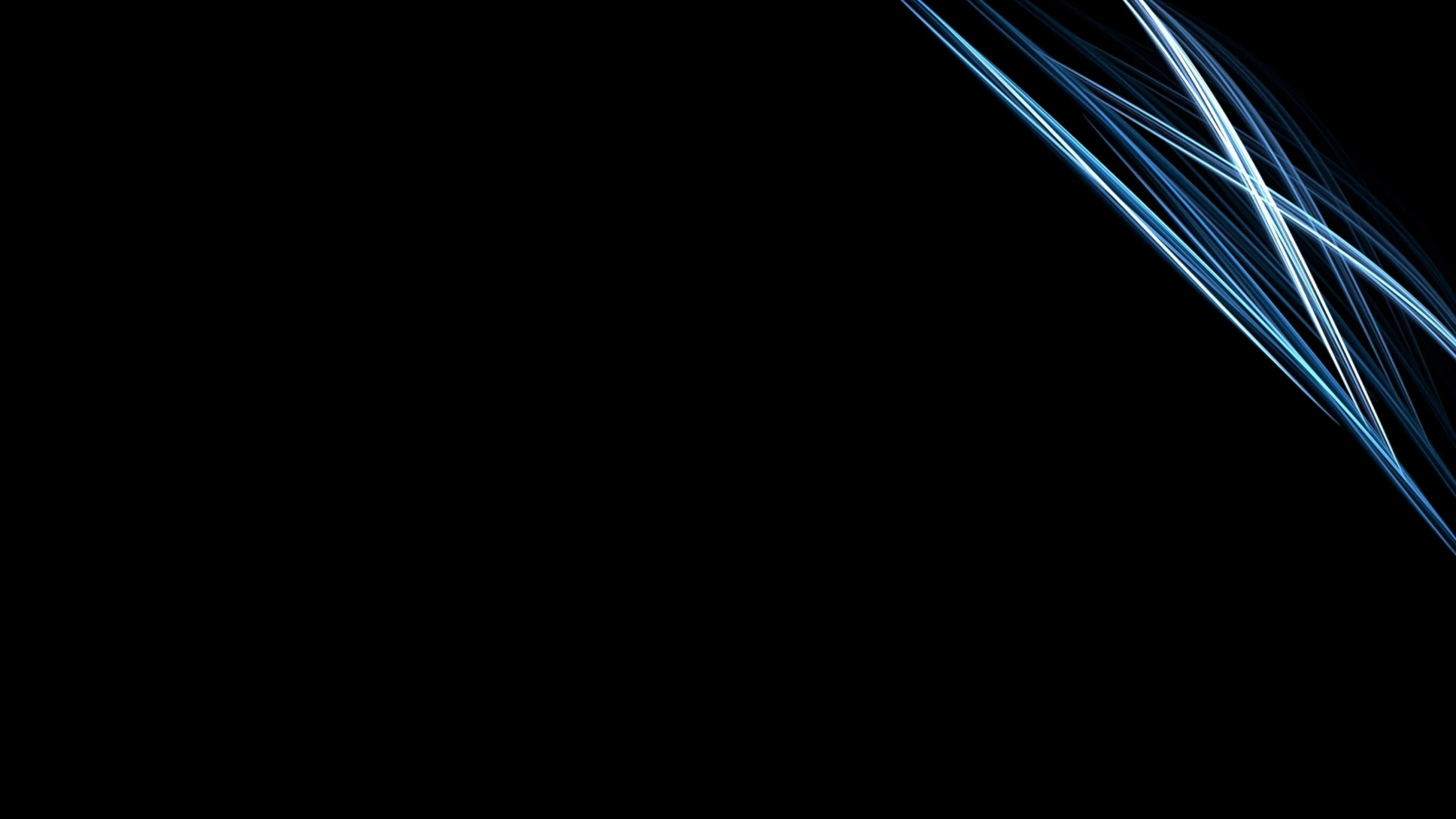 Thin ribbons of blue light cut across the top right corner of an otherwise empty black frame.