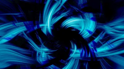 Bright blue strokes spin around a dark hole at the middle of the frame, brightest where they overlap at the edges.