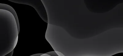 Rounded grey shapes drift across a wide black frame, overlapping in soft focus, with the left corner left dark and open.