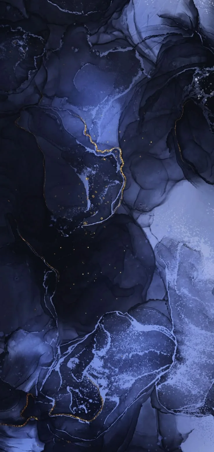Dark indigo ink blooms open like petals edged in fine silvery lines, the palest grey blue gathering along the right side of the frame.