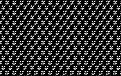 A repeating grid of tiny white skulls scattered evenly over solid black, tight enough to read as a texture from a distance.