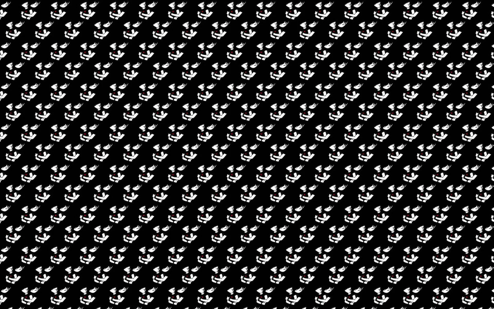 A repeating grid of tiny white skulls scattered evenly over solid black, tight enough to read as a texture from a distance.