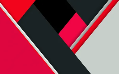 Flat blocks of crimson, pink, charcoal and pale grey overlap on a diagonal, separated by thin white gaps like layered paper.