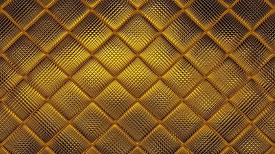 An embossed quilt of gold diamonds, each cell filled with a fine dot grid, glowing brightest at the centre of the pattern.