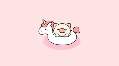 A round piglet rests inside an inflatable unicorn ring at the middle of flat blush pink, simple line art with clear space on every side for icons.