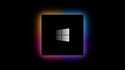 A black square holding the window mark sits centred, a soft rainbow halo bleeding out from behind its edges.