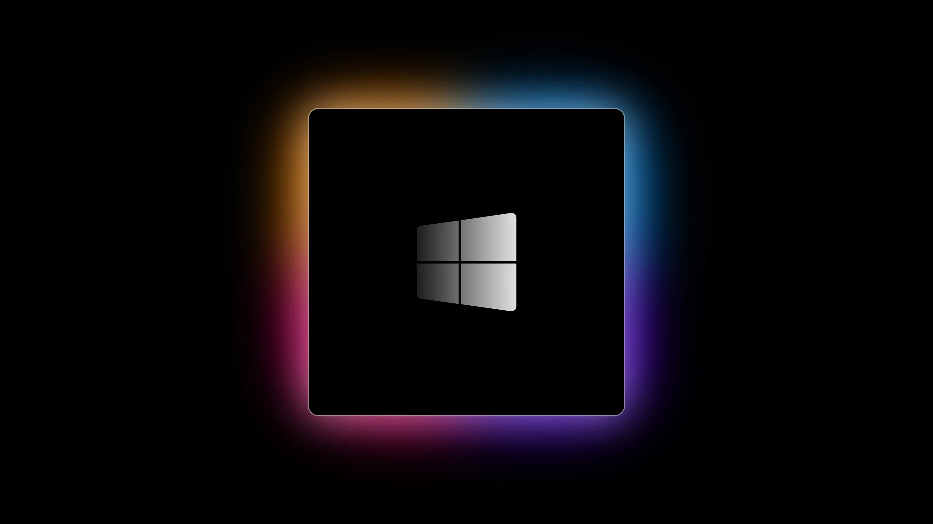 A black square holding the window mark sits centred, a soft rainbow halo bleeding out from behind its edges.
