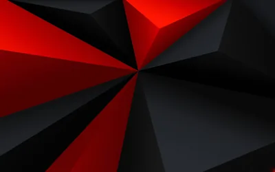 Triangles radiate from a single point just above centre, red wedges on the left giving way to grey and near-black on the right.