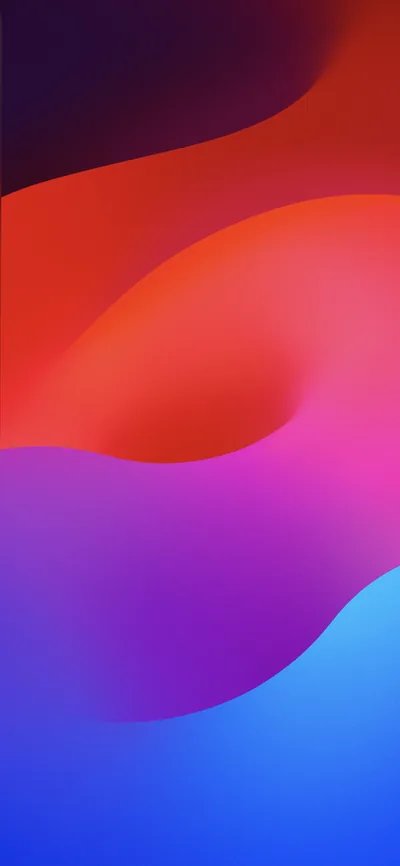 Thick bands of red, magenta and blue fold into each other like poured liquid, darkening to deep violet along the top edge.