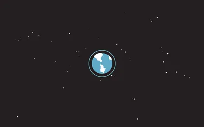 A small flat-illustrated Earth sits alone in the middle of a charcoal sky with scattered white star dots around it.