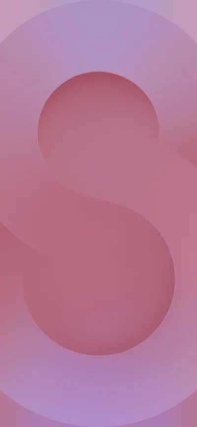Two soft-shadowed discs press an S shape into a dusty rose field, matte and low contrast, so icons and clock read anywhere on it.