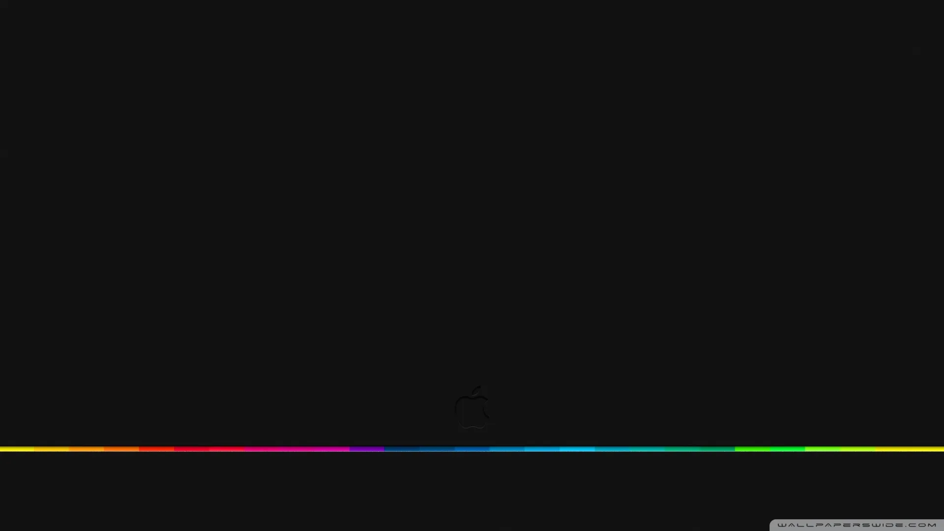 Almost the whole frame is true black, broken only by a thin rainbow strip glowing along the bottom edge — easy on an OLED panel.