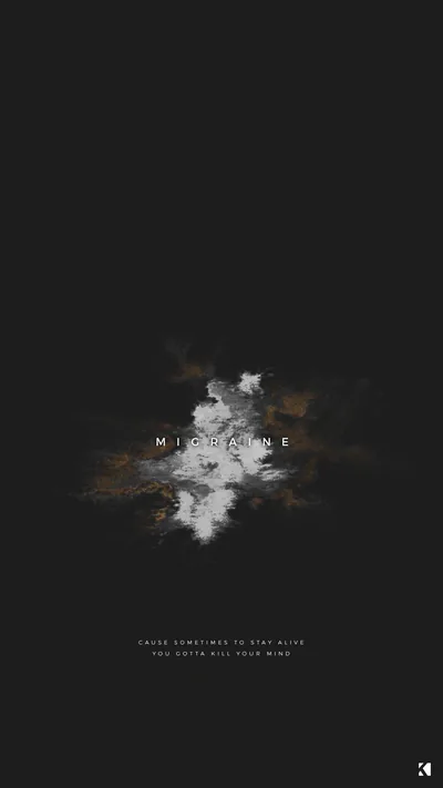 A ragged burst of pale smoke floats mid-frame with a faint rust tint at its edges, two lines of small text set near the bottom.