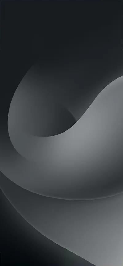 A wide grey curve folds over itself in the upper half, the gradient sliding to charcoal at the top and near black in the corners.