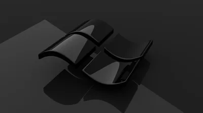 The waving four-pane flag is modelled in glossy black and set on a matte grey step, throwing a soft reflection to the right.