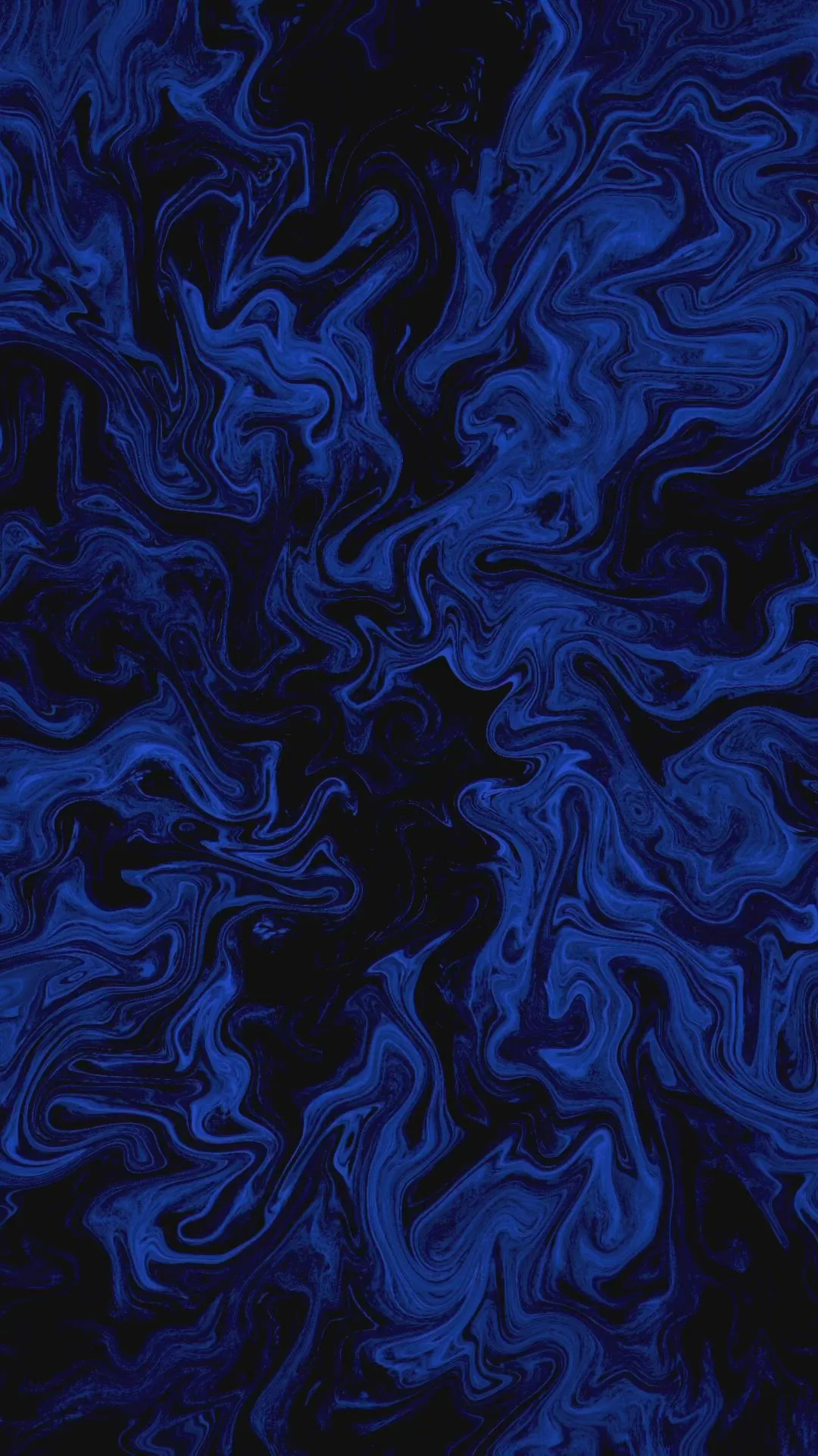 Repeating cobalt flame shapes twist over a black ground from top to bottom, an even all-over pattern with no metallic veining to break it.