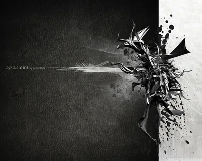Chrome shards burst from a splatter of white paint along the right edge of a textured slate ground, leaving the left two-thirds calm and dark.
