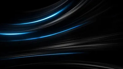 Long silver and blue arcs sweep from the left and taper toward the right, leaving the top third of the frame in flat black.