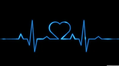 An ECG trace runs flat across pure black and spikes into the shape of a heart at centre frame, drawn in cyan with a faint glow bleeding into the dark.