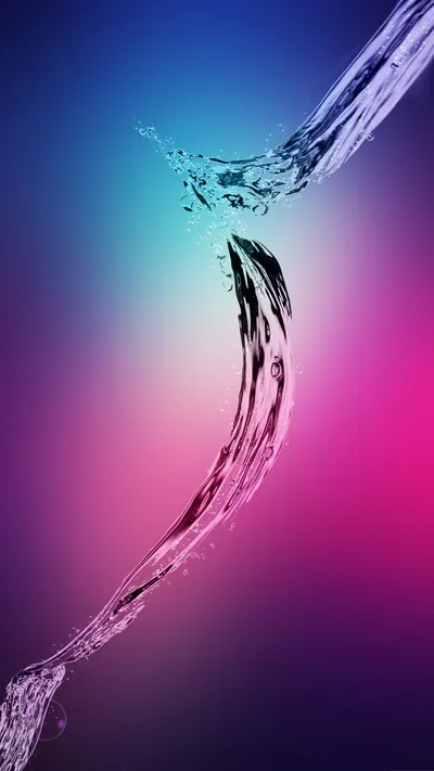 A ribbon of clear water whips diagonally from the top right down the middle, teal above fading to magenta below, both side edges left smooth.