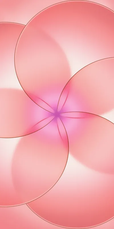 Five sheer pink discs overlap into a petal shape around a magenta core, the light background suiting dark icon labels rather than white ones.