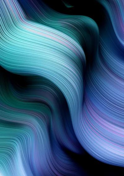 Combed hairline stripes sweep through the frame in thick waves, a pale mint crest crossing the middle between shadowed violet troughs.
